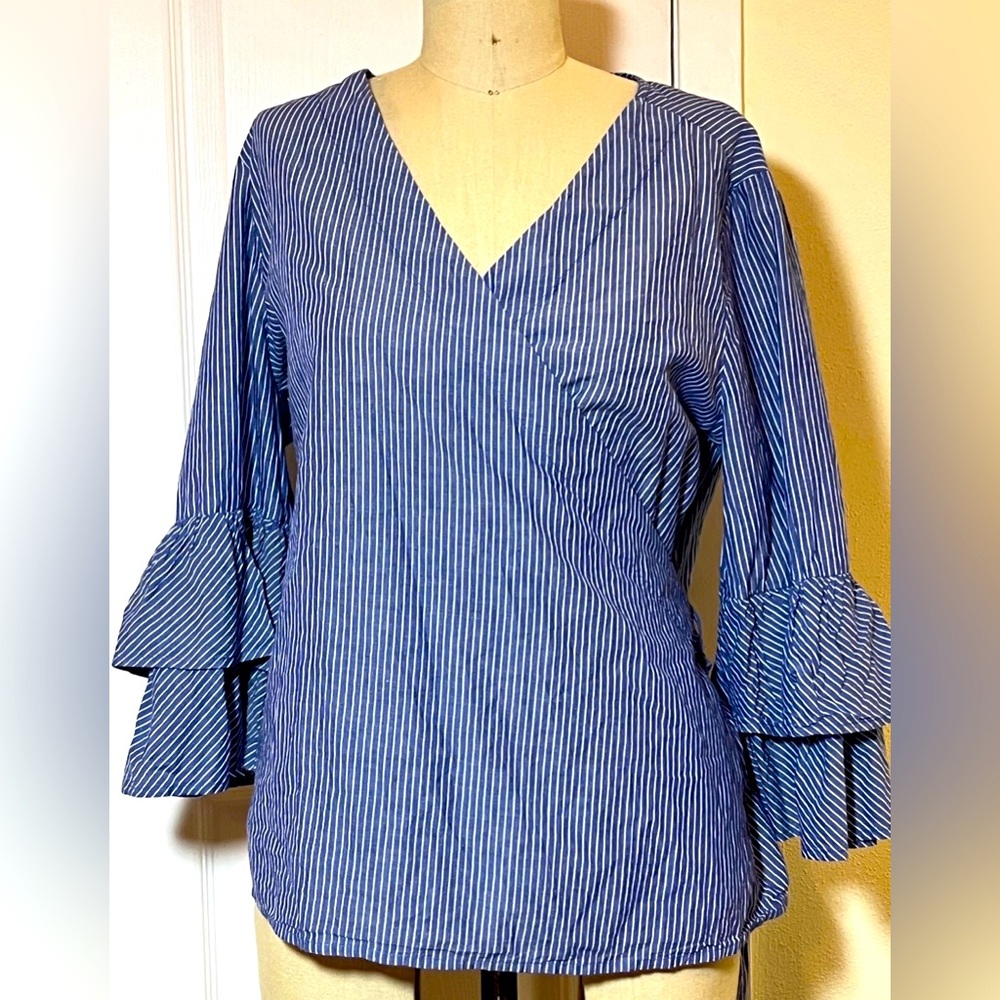 Beach Lunch Lounge 3/4 sleeve vertical stripe bell sleeve women’s top